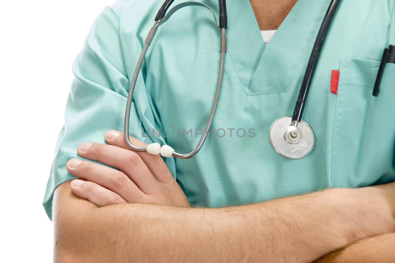 chest view of doctor on an isolated white background