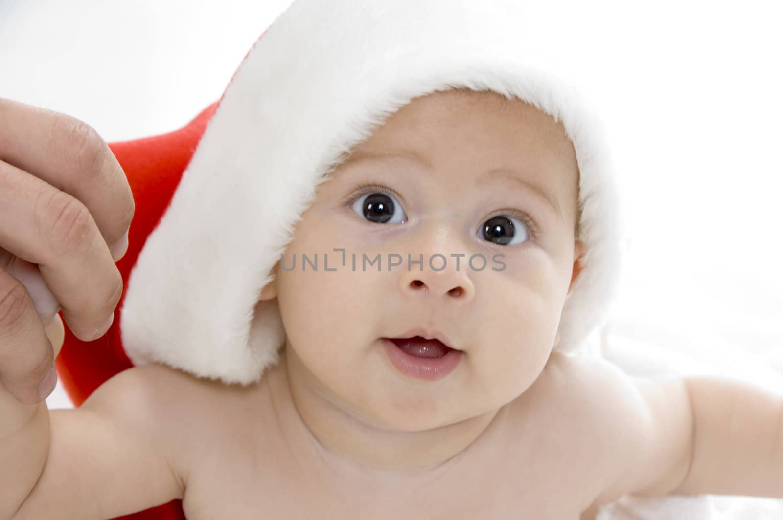 little santa looking at camera isolated on white background