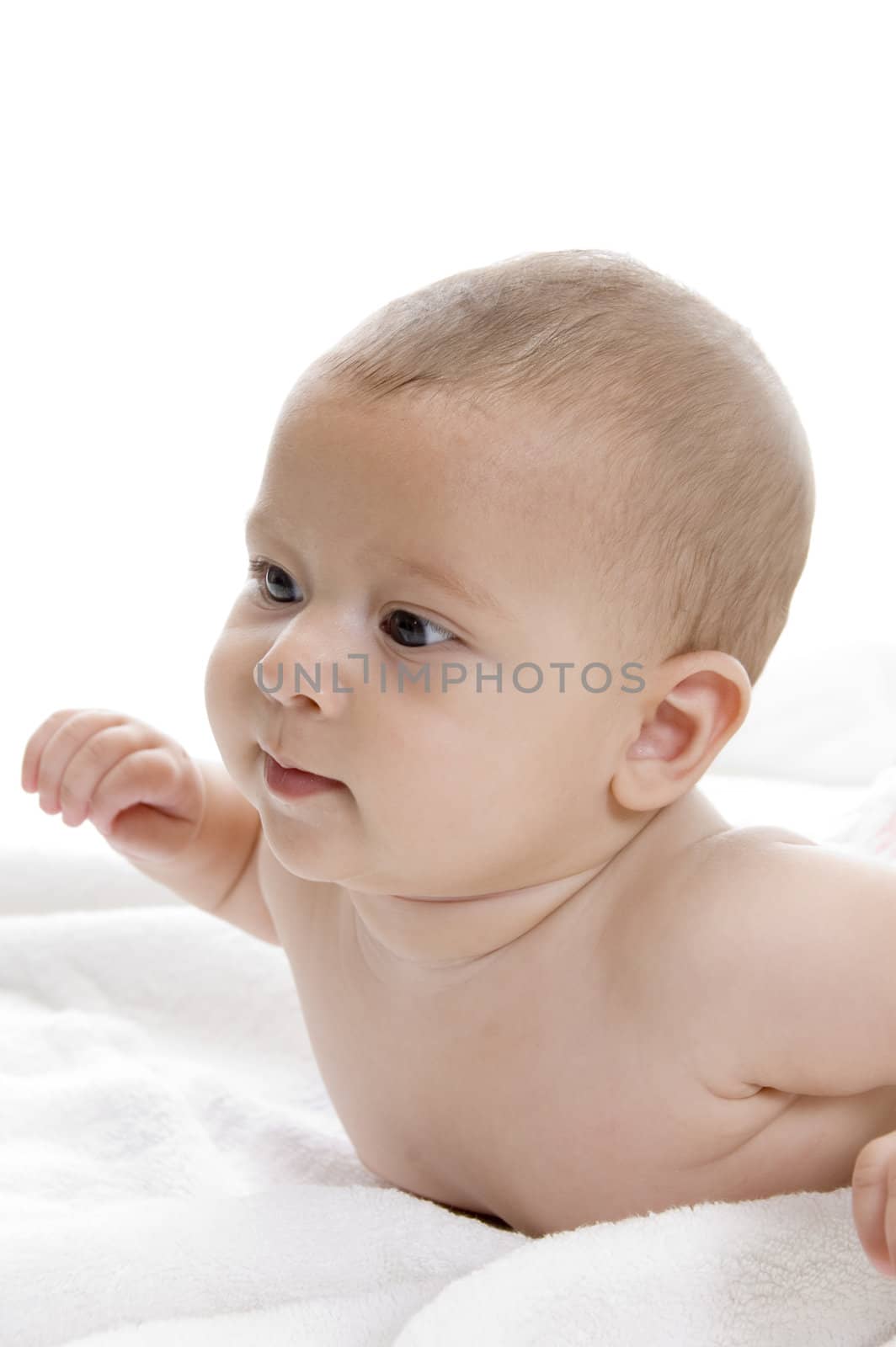 smiling baby lying with white background