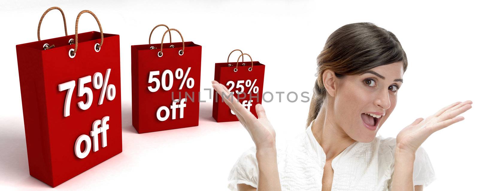 three dimensional shopping bags and surprised businesswoman  by imagerymajestic