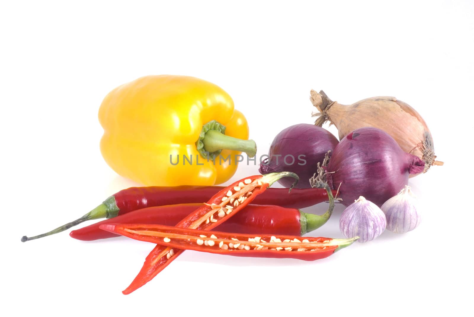 Different kinds of vegetables isolated on a white background.