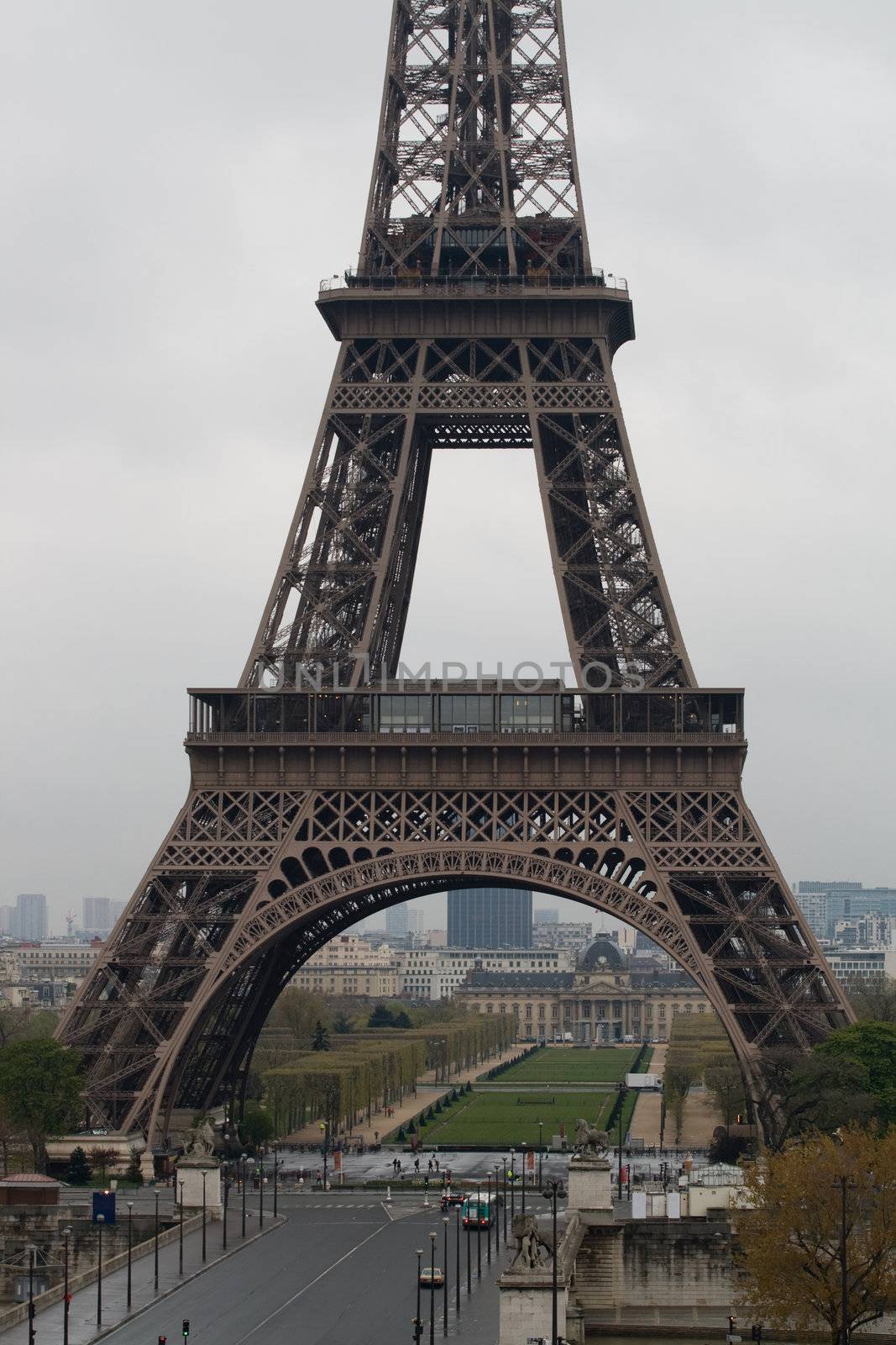 Early morning view on lower part of Eiffel tower in Paris