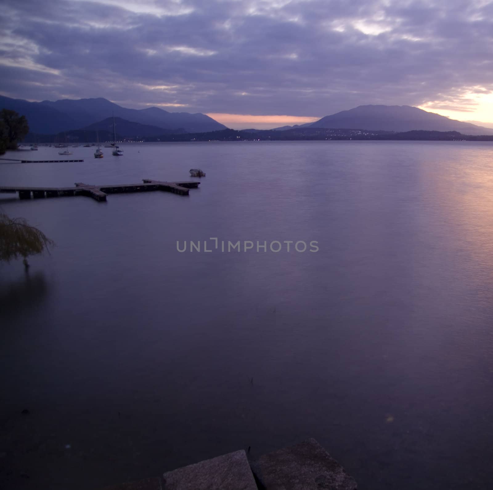 sunrise at the lake from a dock