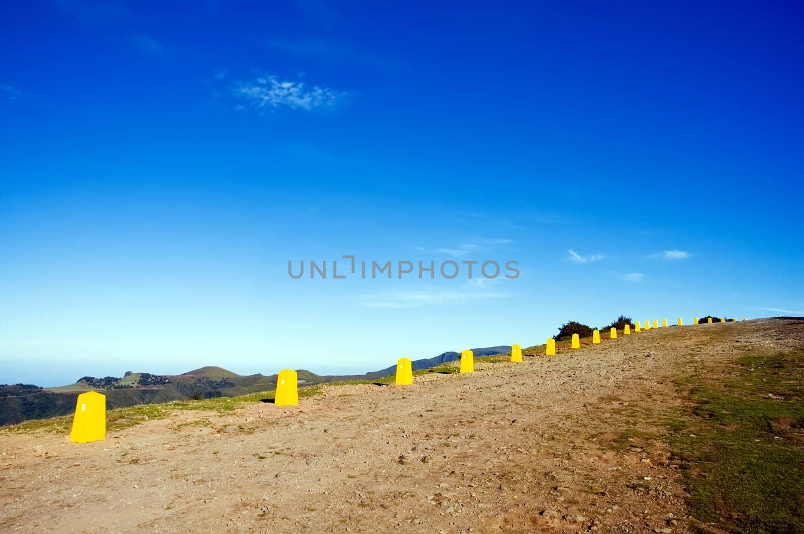 Yellow restrictive posts in Madeira mountains 