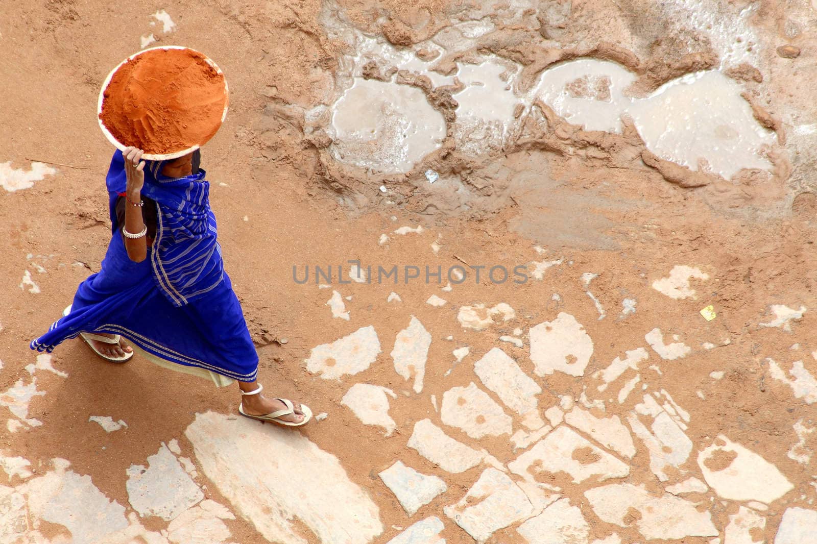 Indian lady wearing blue sari 