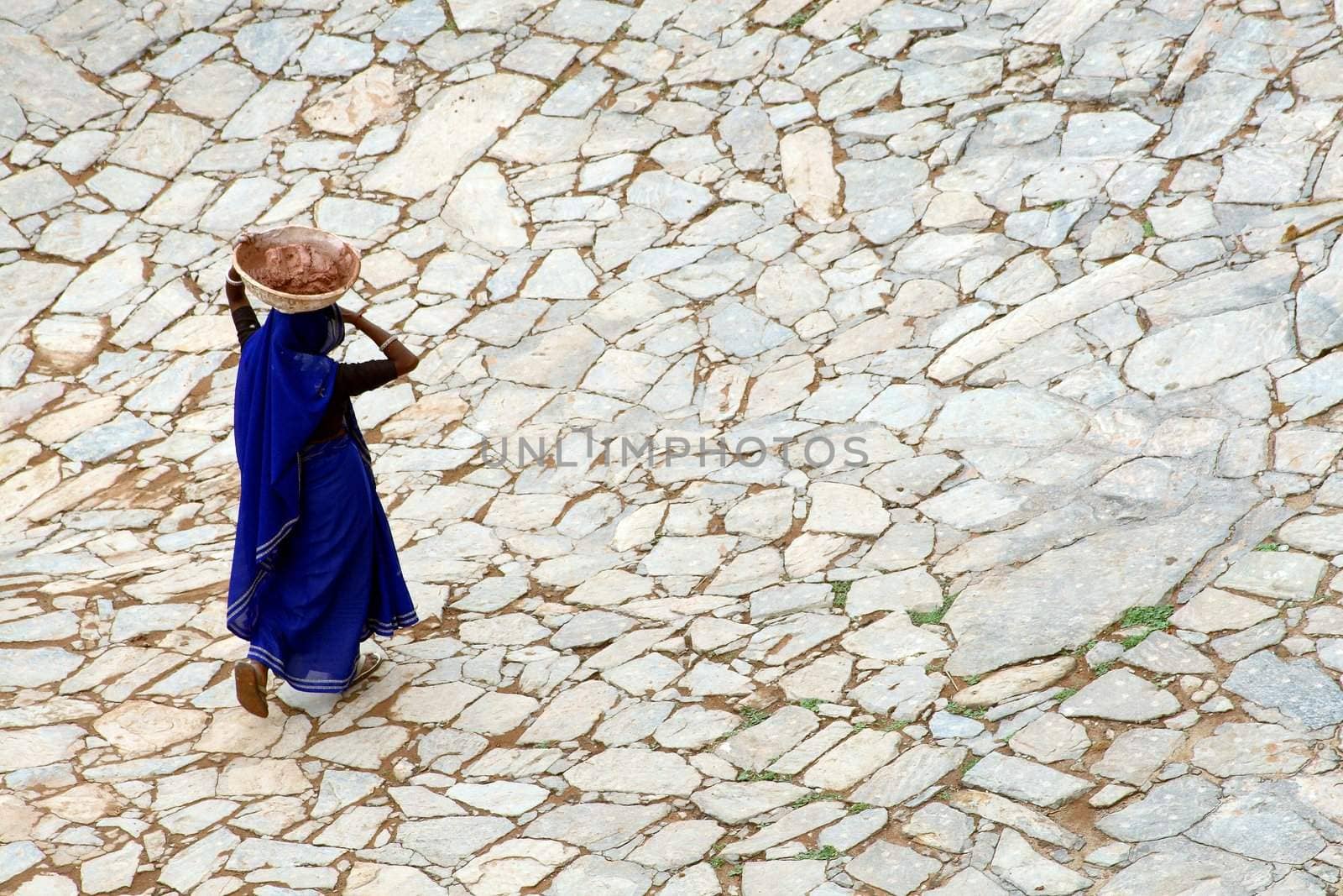 Indian lady wearing blue sari 