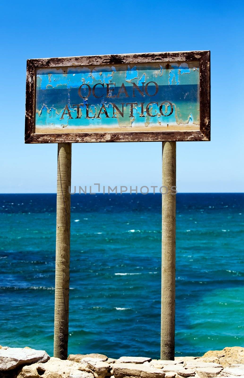 Old Sign Oceano Atlantico in Tarifa, Spain