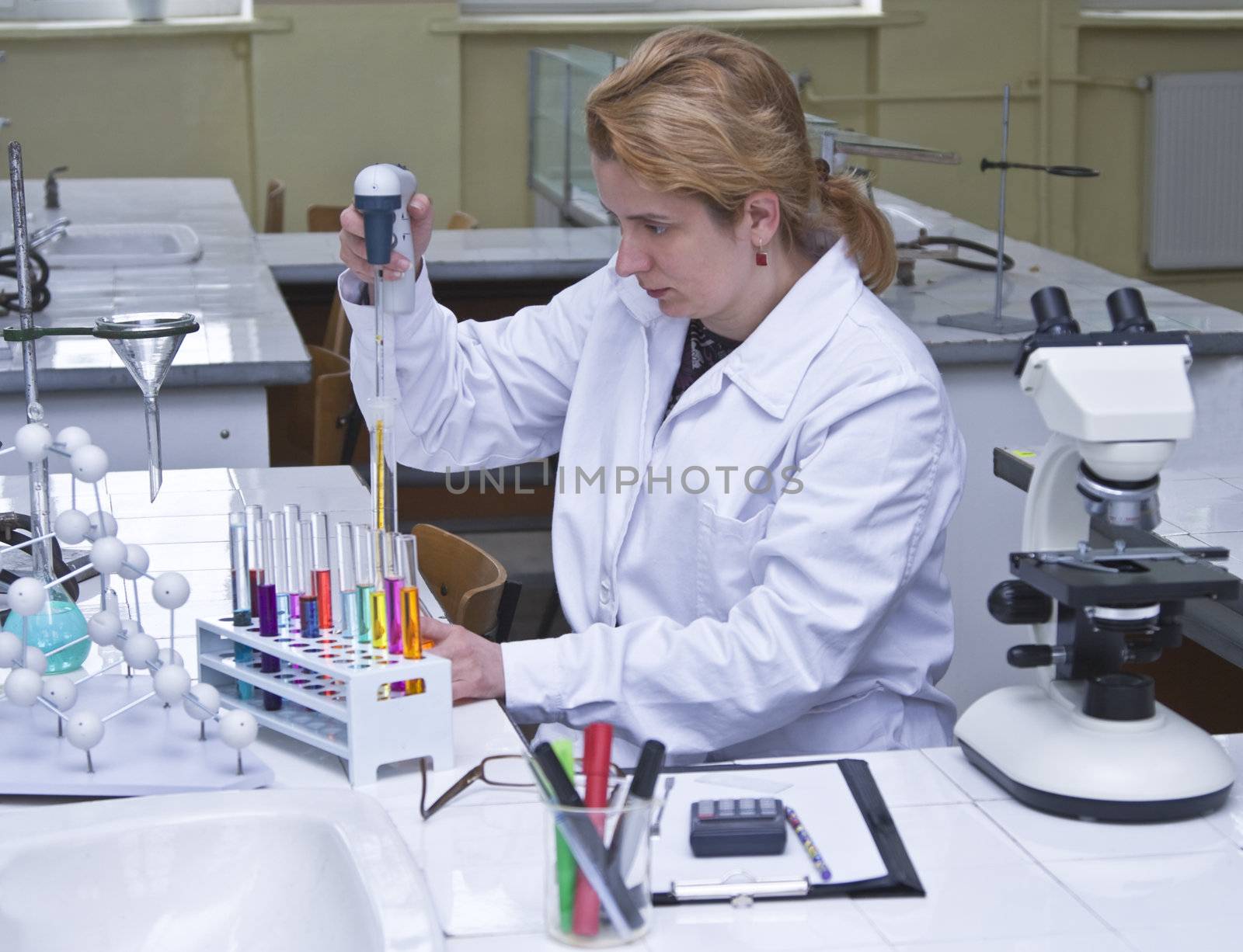 Image of a researcher pipetting solutions into the tubes in a laboratory.