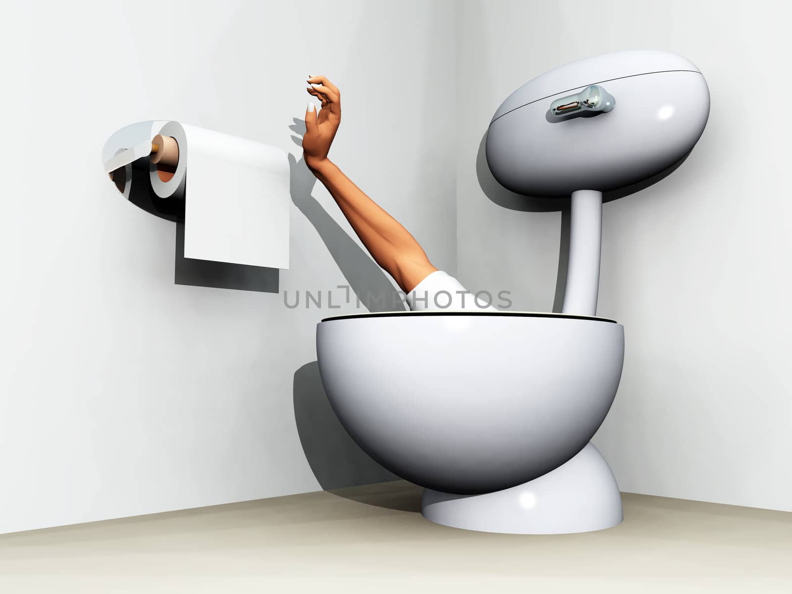 Humorous image of someone being flushed down the loo.
