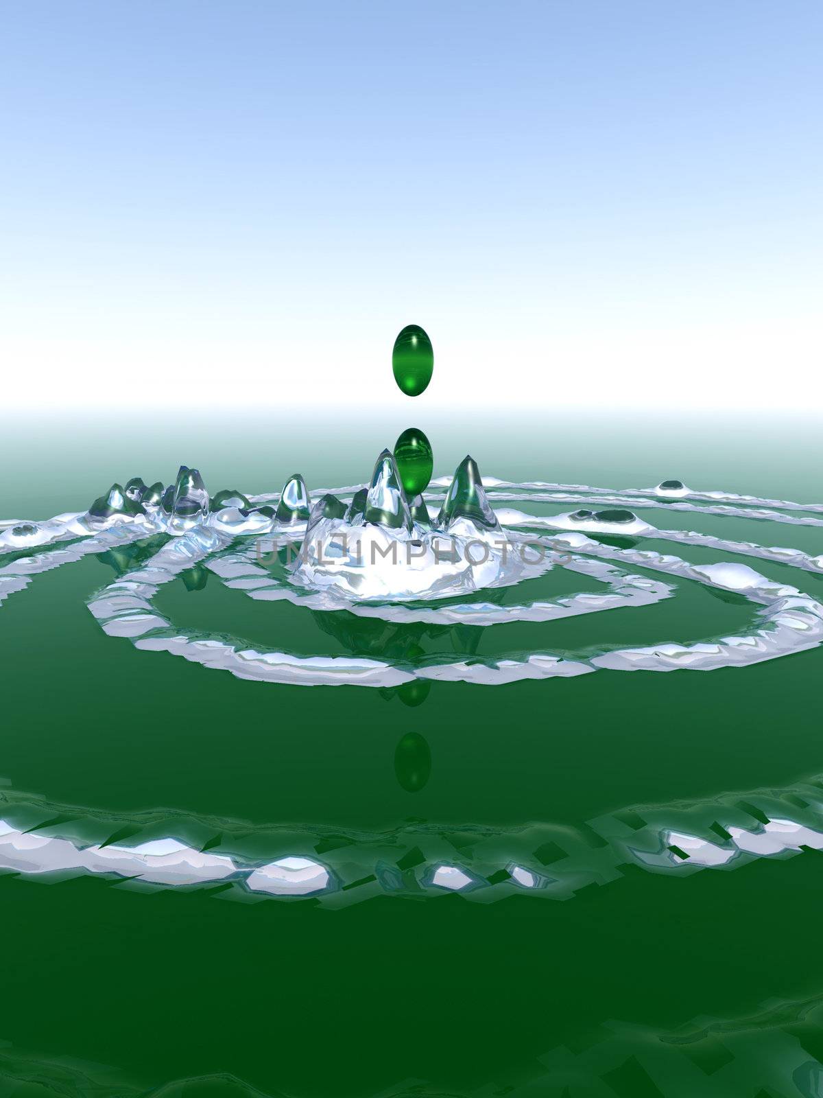 A splash and ripples in some green liquid. 