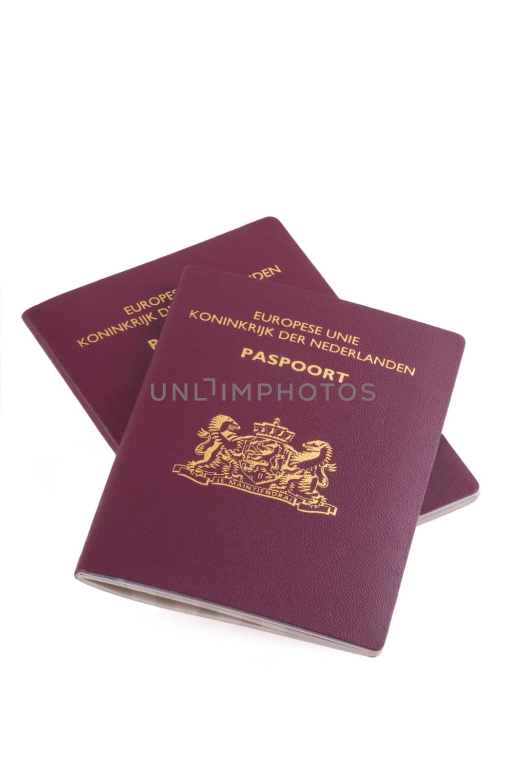 Two dutch passports isolated on white.