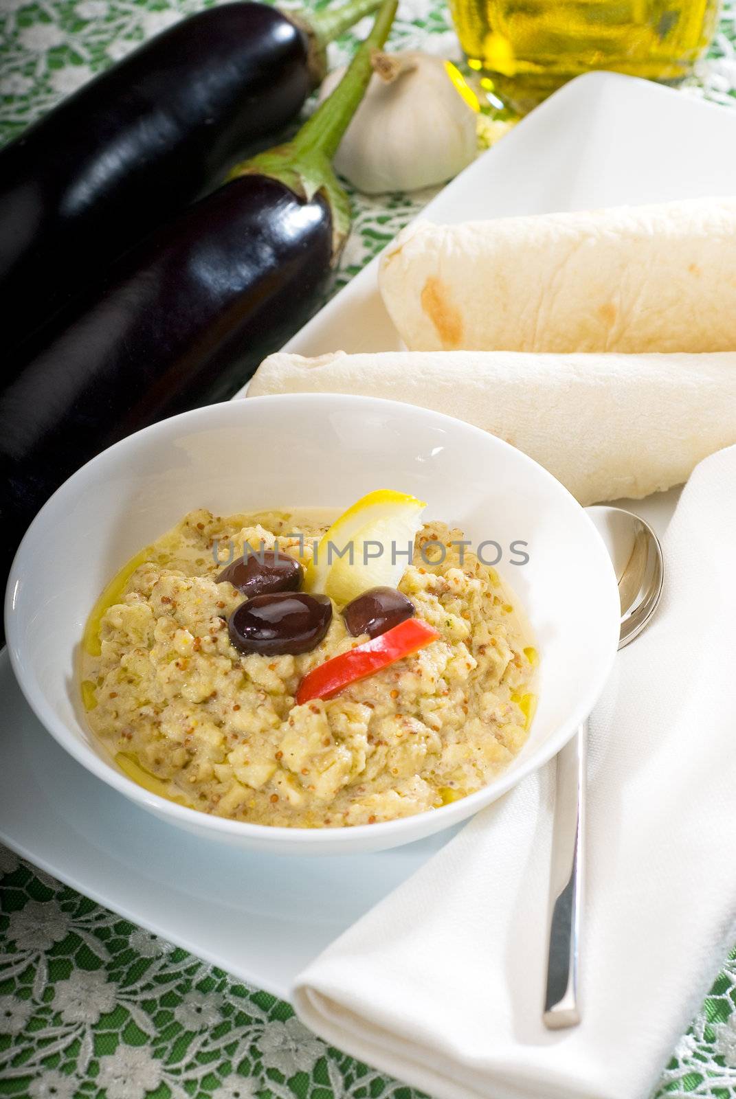 fresh homemade Badingian mutabbal Baba Ghanoush,traditional middle eastern dish