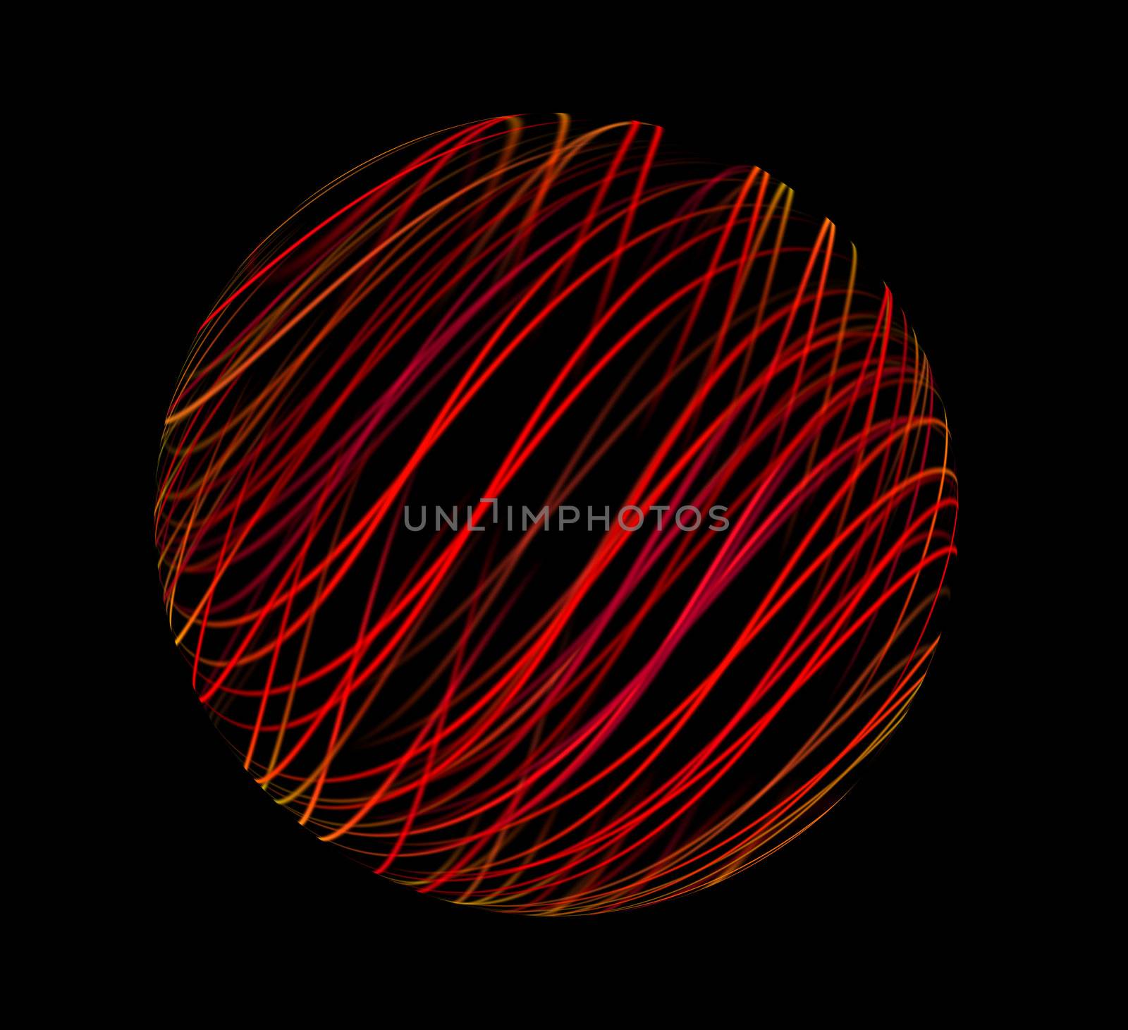 An abstract illustrated logo with the look of a ball of string floating on a black background. 