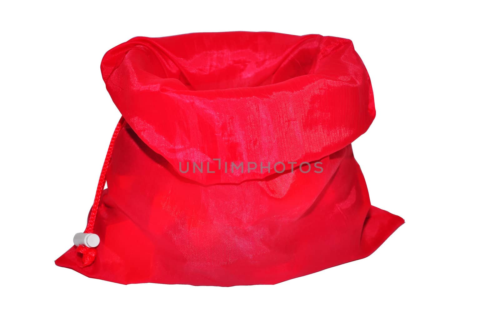 Red sack for gifts on a white background
