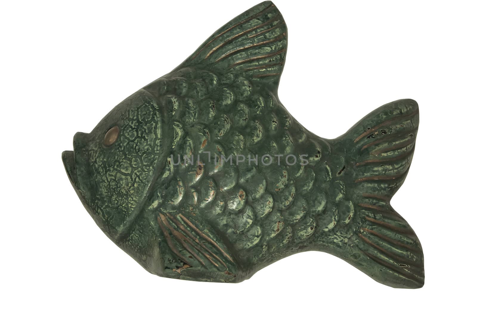 Sculpture of ceramic fish isolated on a white background