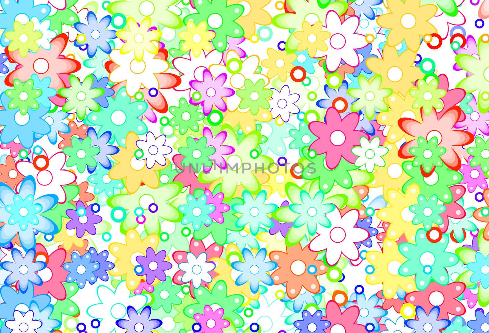 Cute Cartoon Art Flowers Simple Color Background