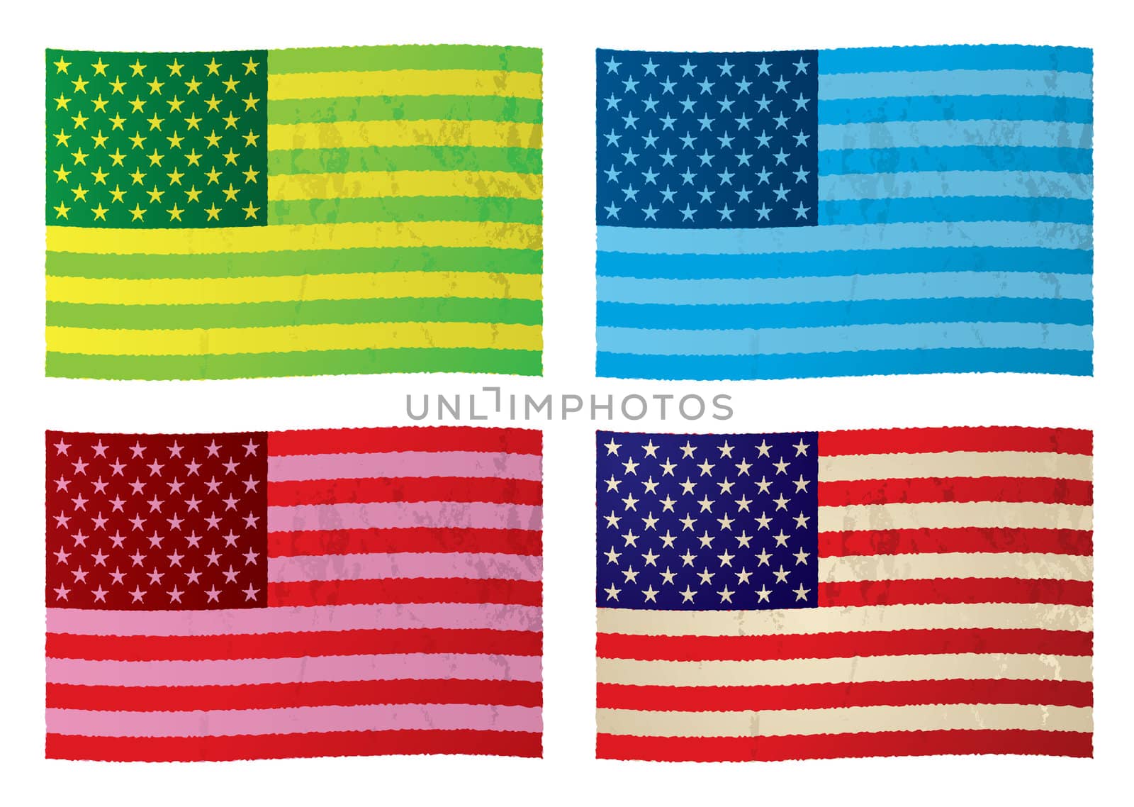 Collection of grunge flags with color variation and stars n stripes