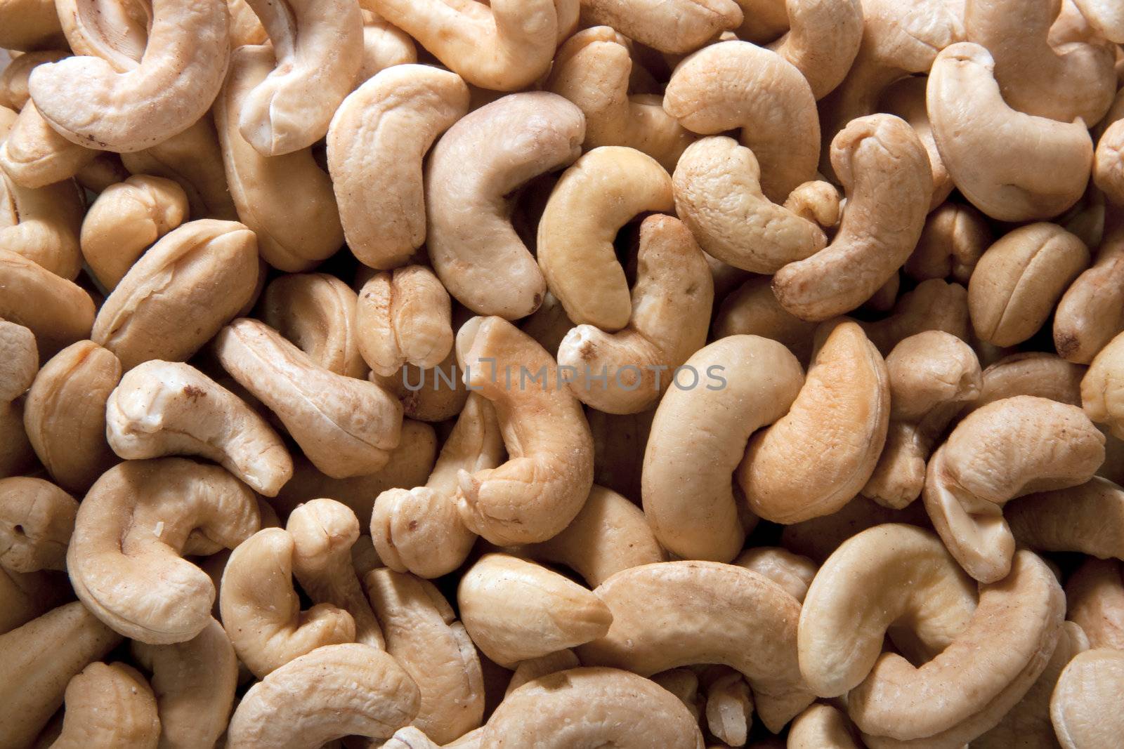 Close up on raw cashew nuts