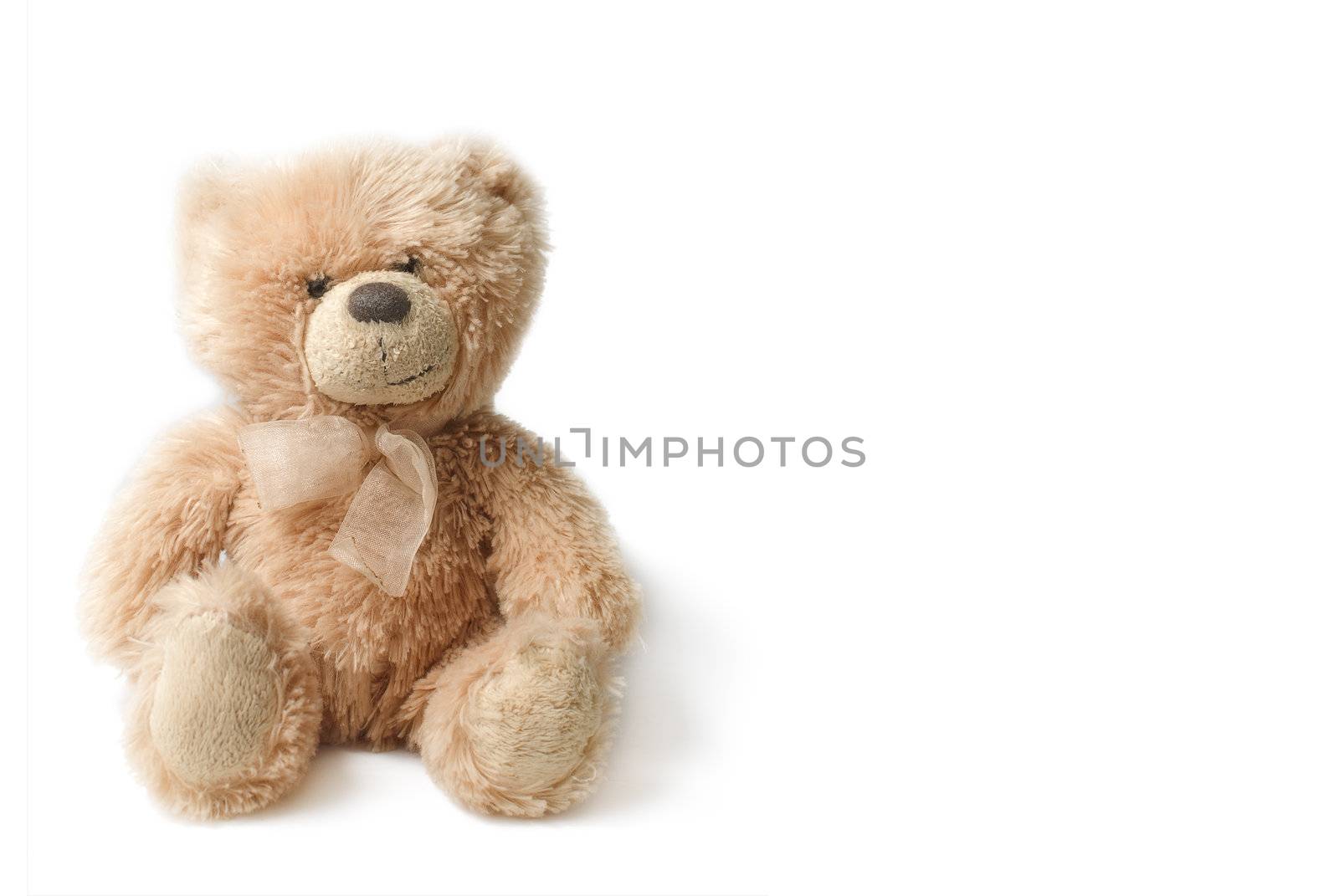 Old small teddie bear isolated on white background