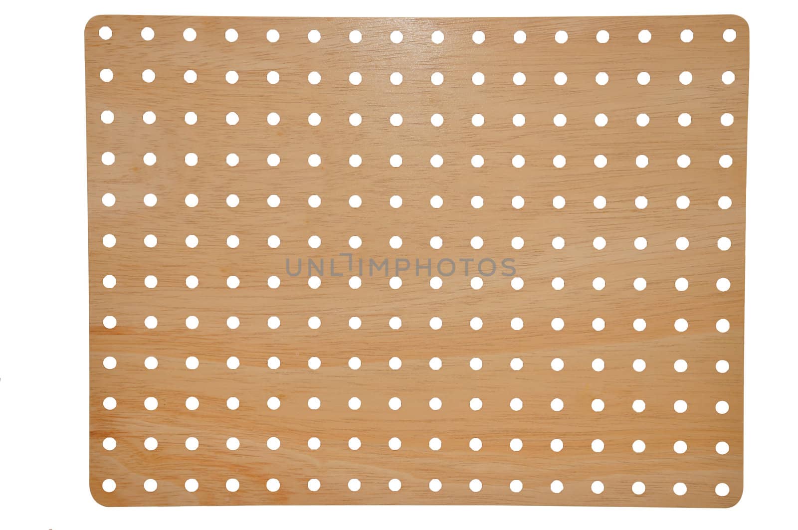 Wooden board with apertures on white background