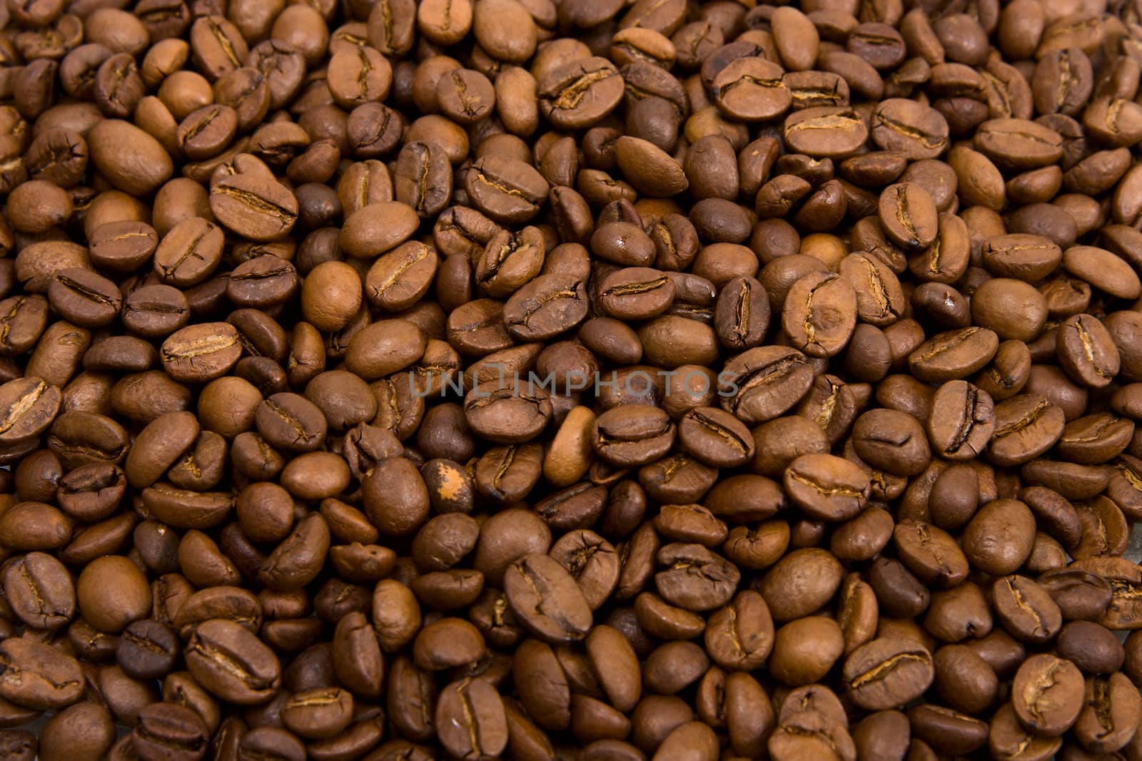 Roasted grains of fragrant black coffee