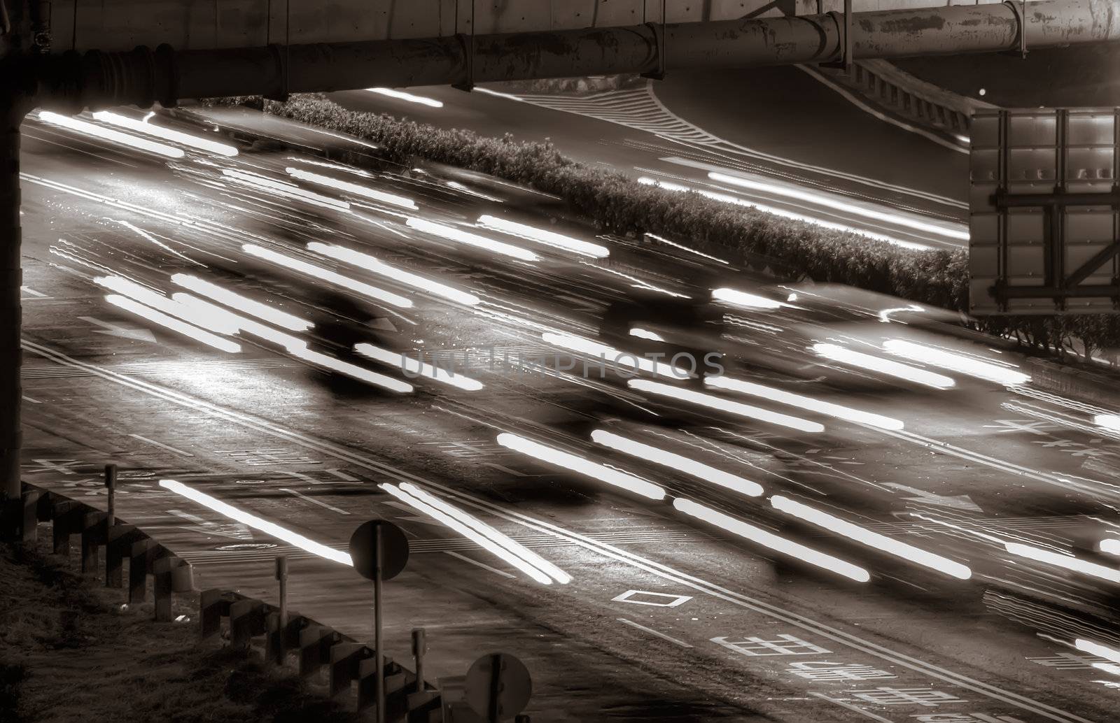 Beautiful urban traffic scenes of cars and lights motion blurred.