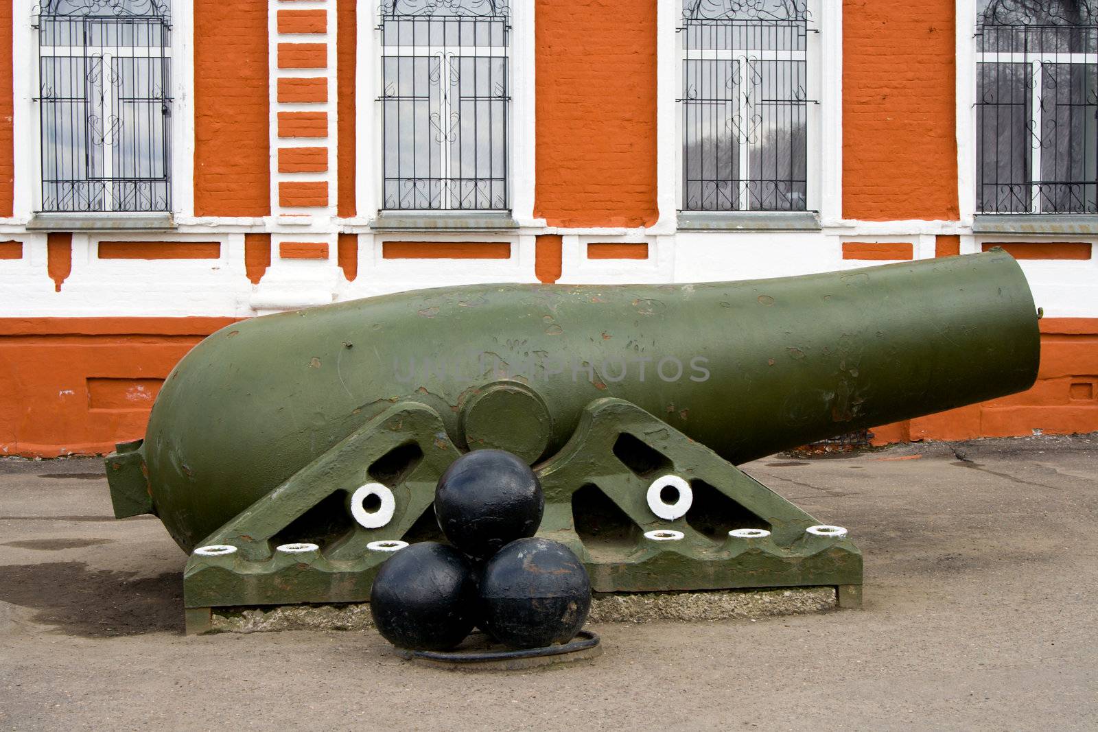 Old artillery piece with shells