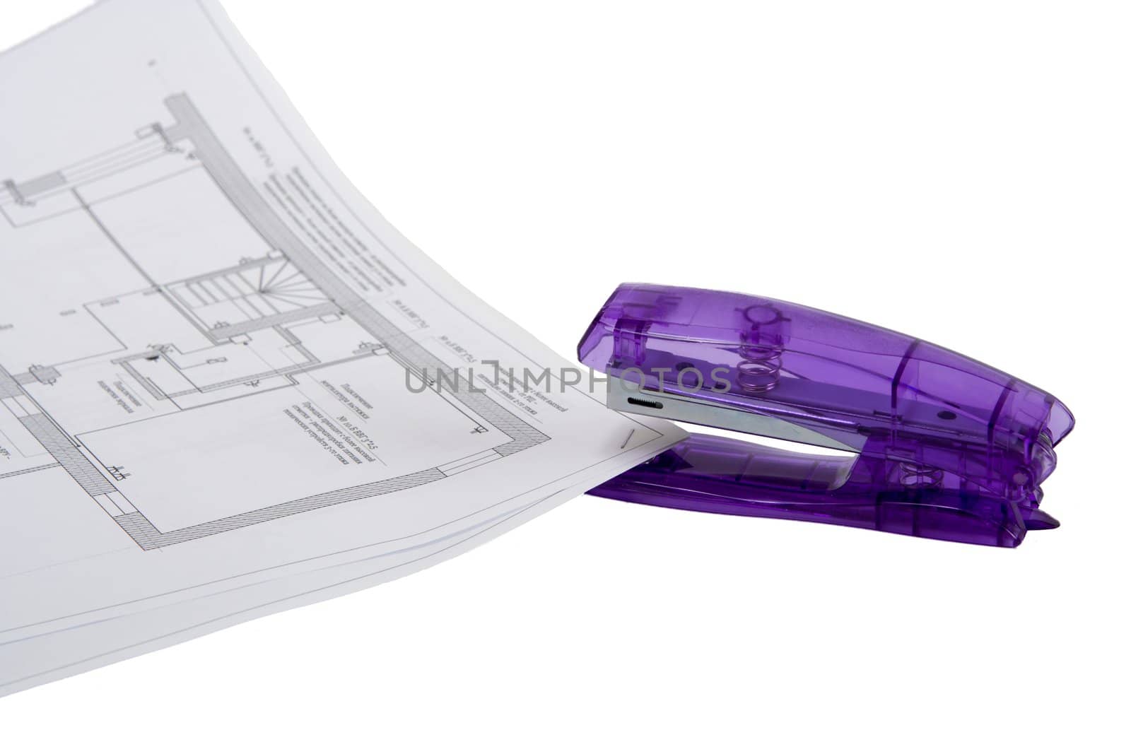 Office stapler close up on a white background
