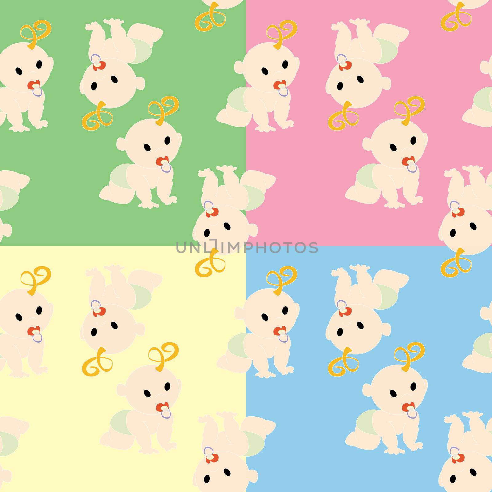 Pattern with babies in colors, vector