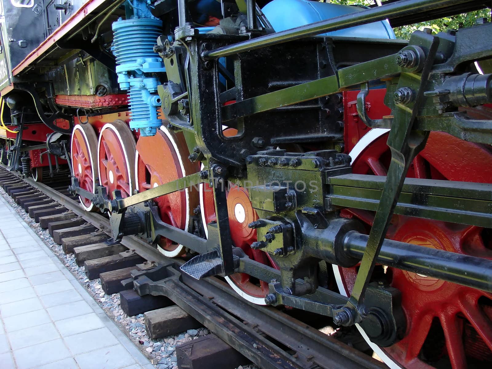 Details of the old locomotive in outdoor museum