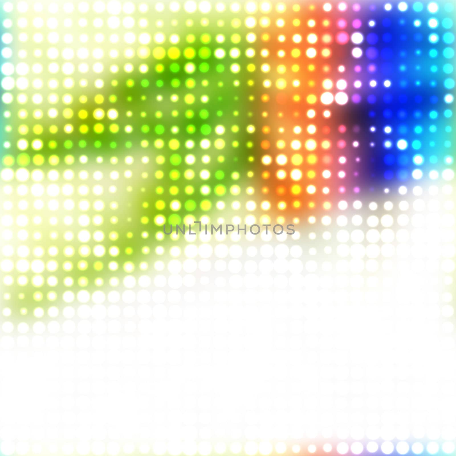 A rainbow colored halftone texture with glowing circles and plenty of copyspace. This image tiles seamlessly as a pattern in any direction.