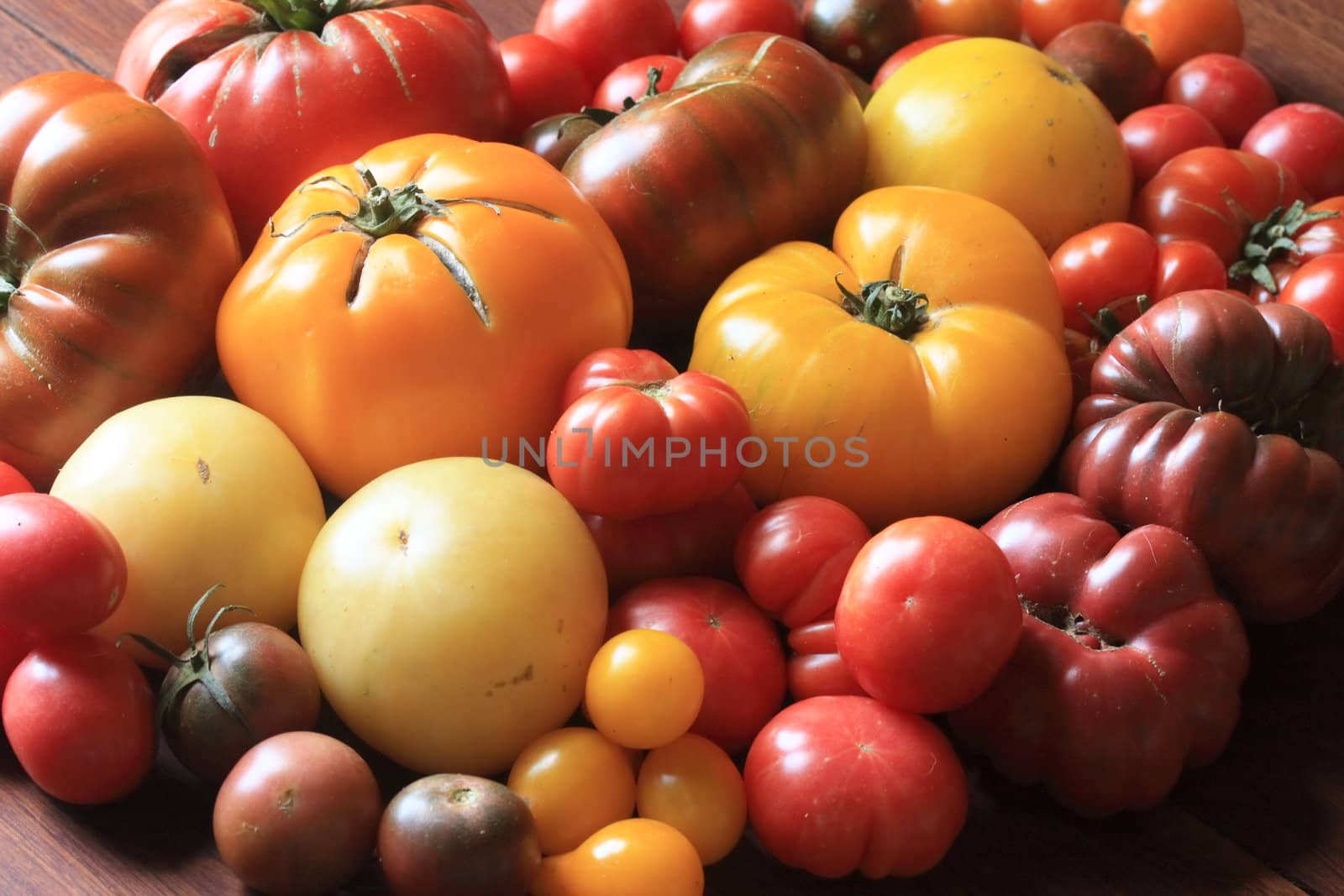 A colourful collection of organic heirloom tomatoes.