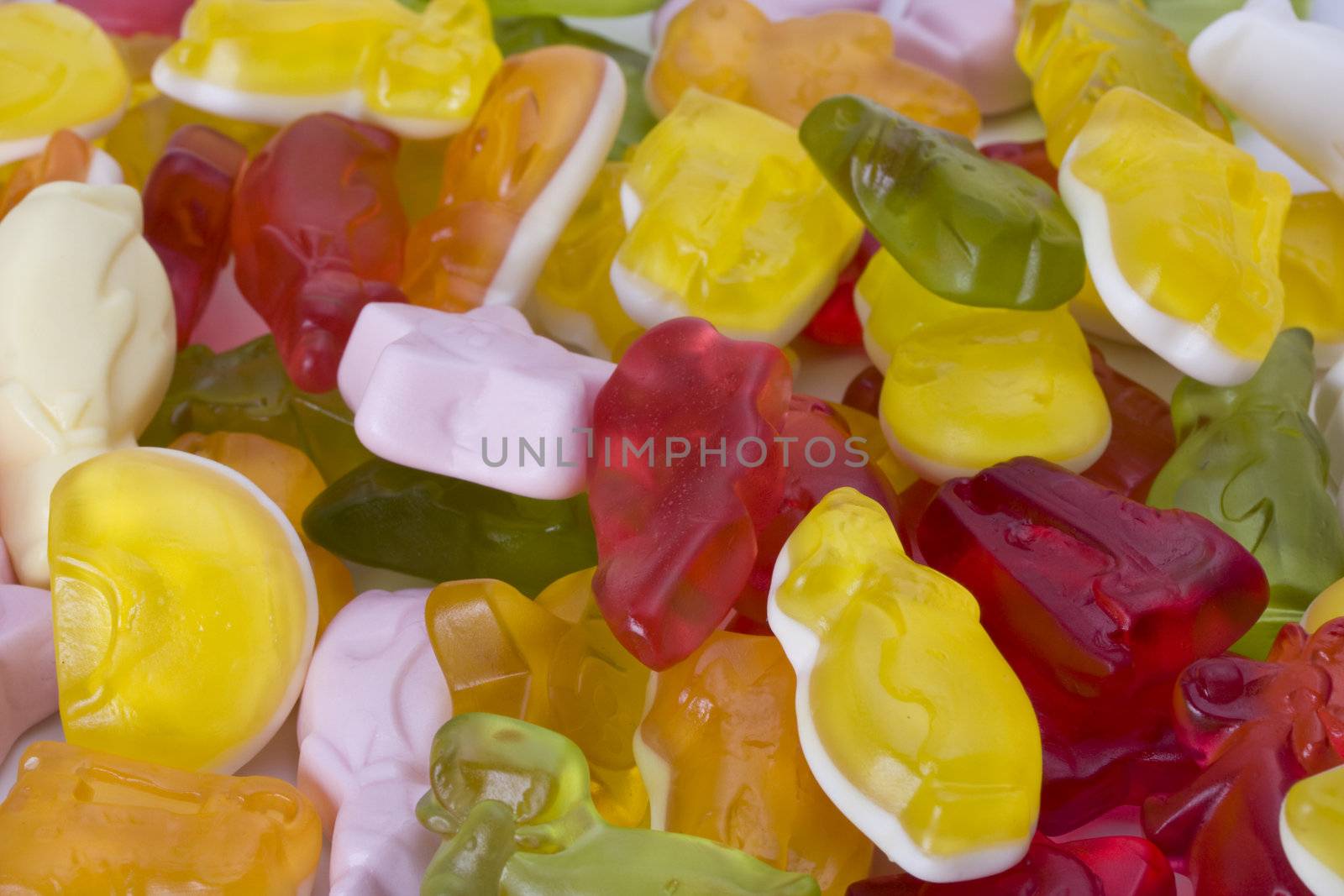 detail of colorful gummy bear candy by bernjuer