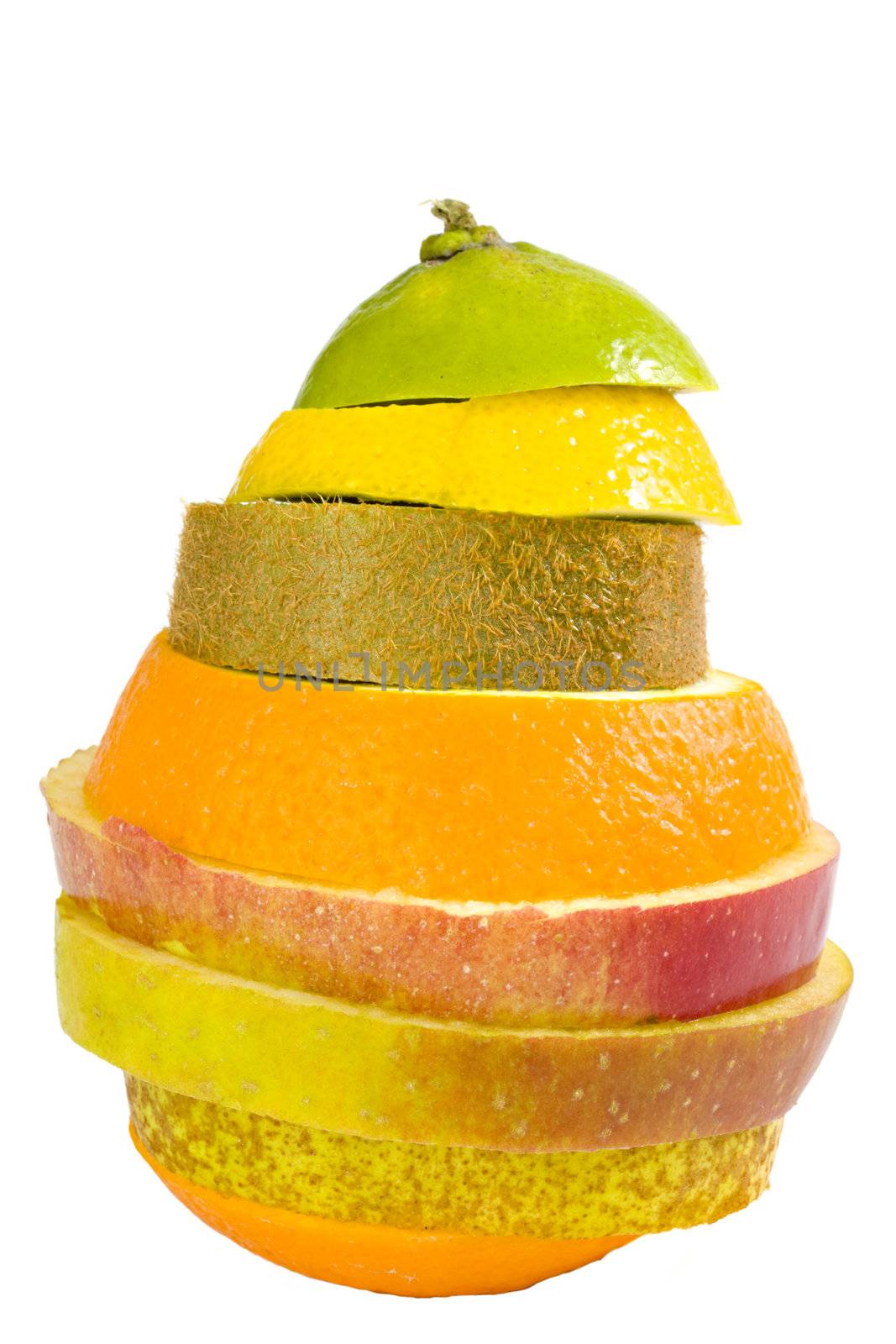 a new fruit composed of kiwi, orange, apple, lime and lemon slices