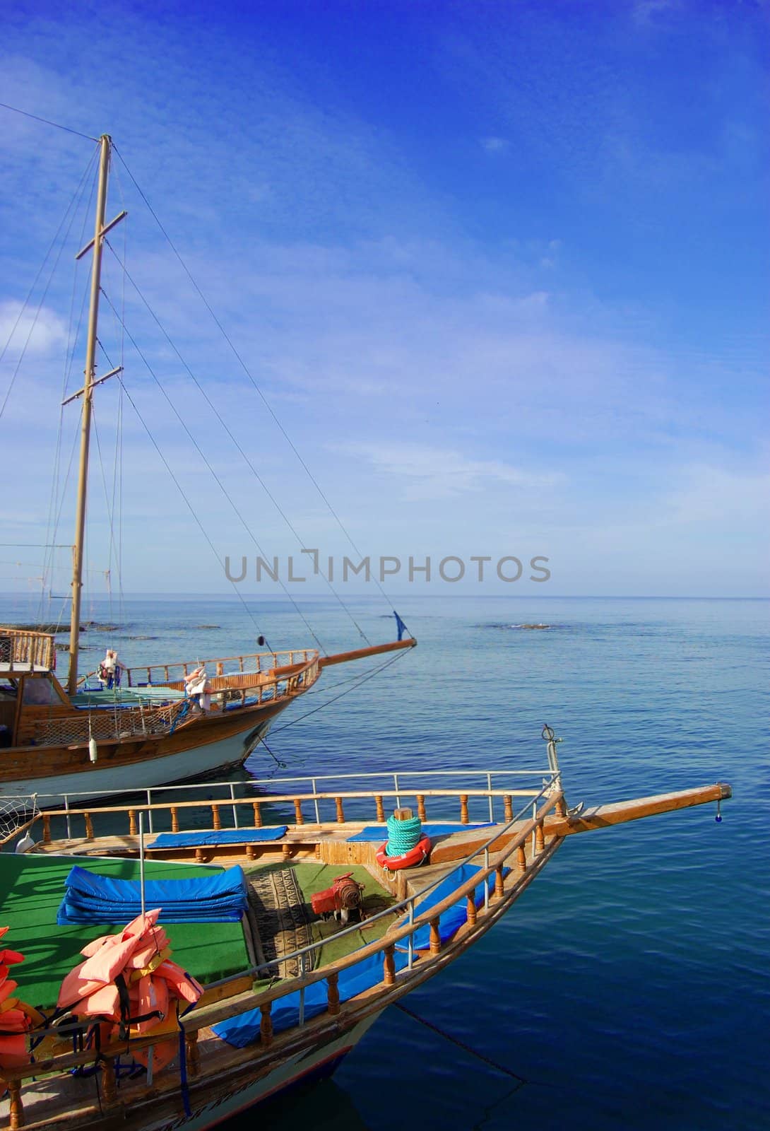 two yatches on sea and blue sky