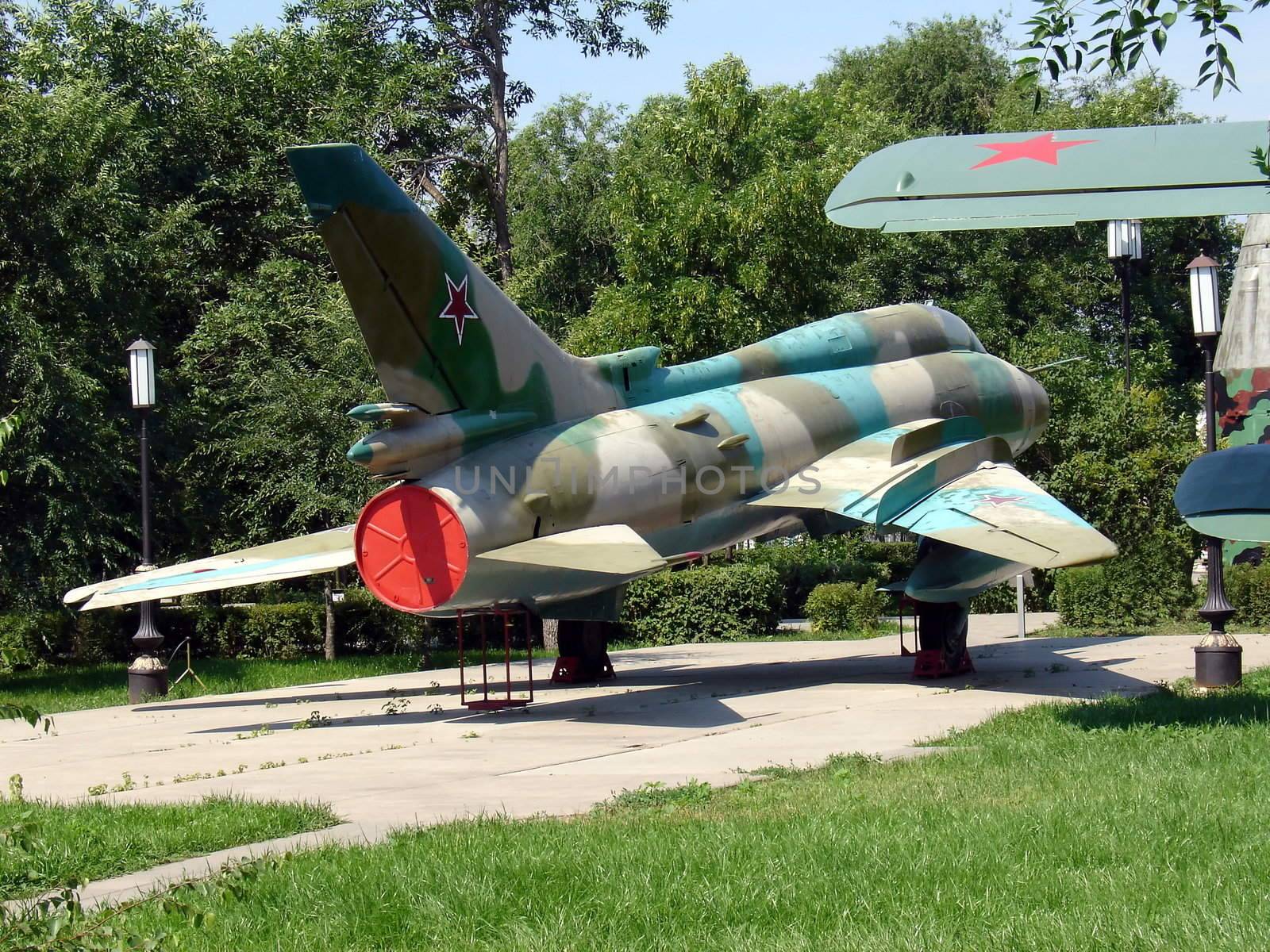 Colored military airplane at the outdoor museum