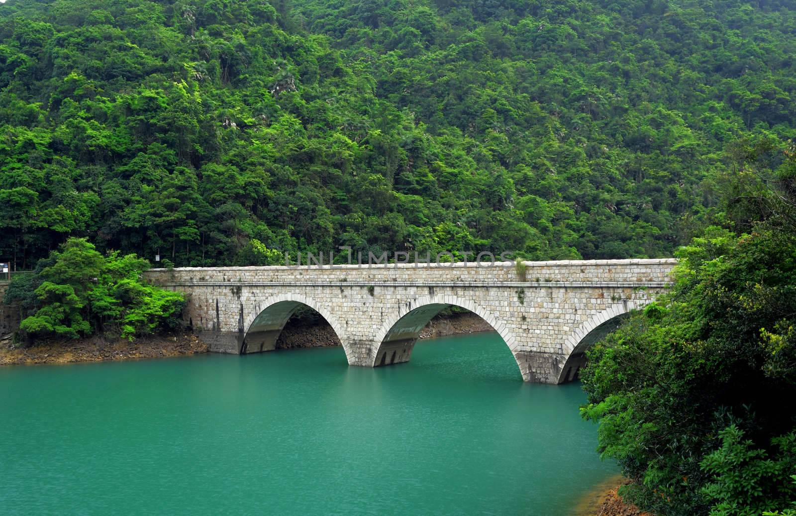 stone bridge on lake