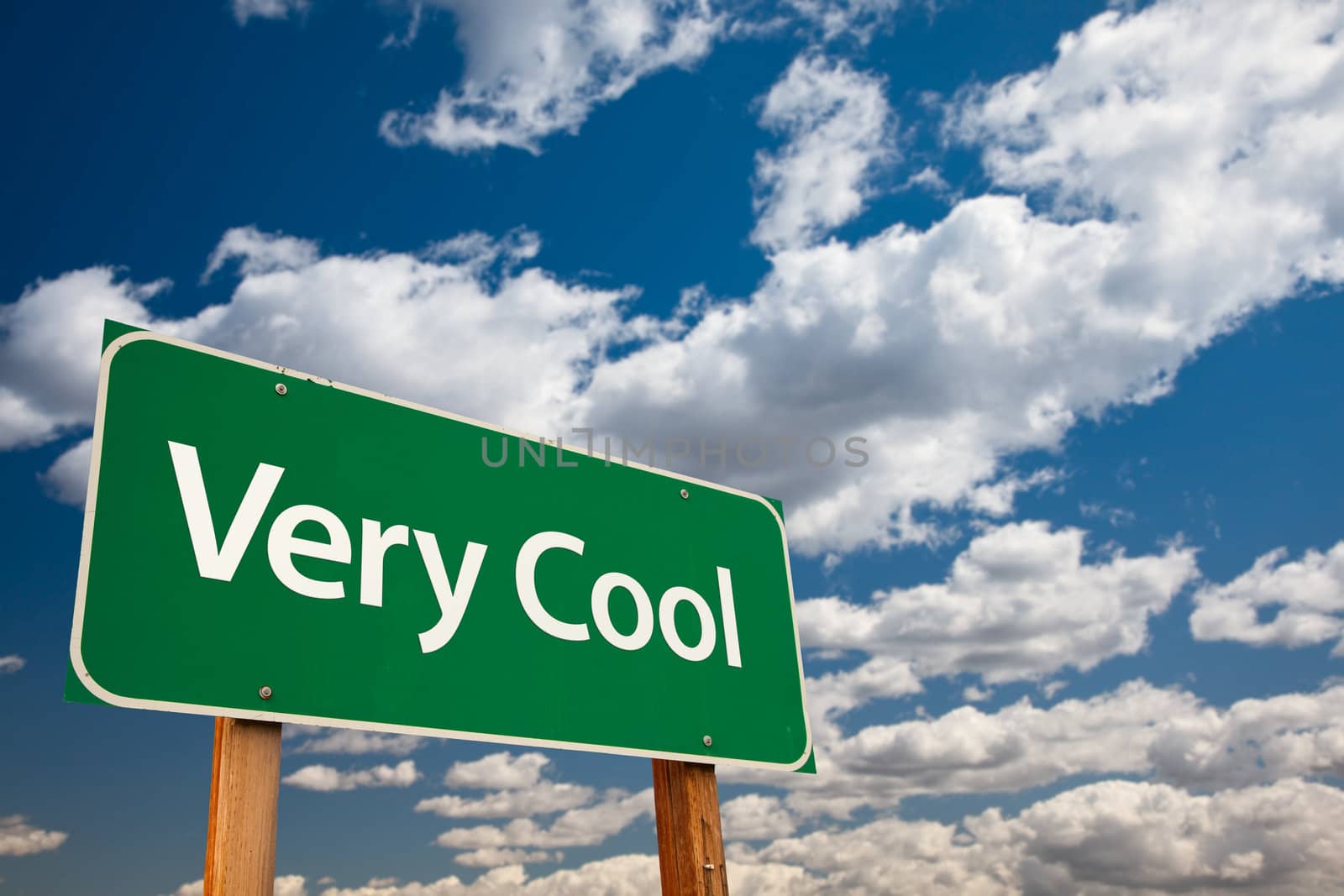 Very Cool Green Road Sign with Dramatic Clouds and Sky - The Kudos Sign Series.