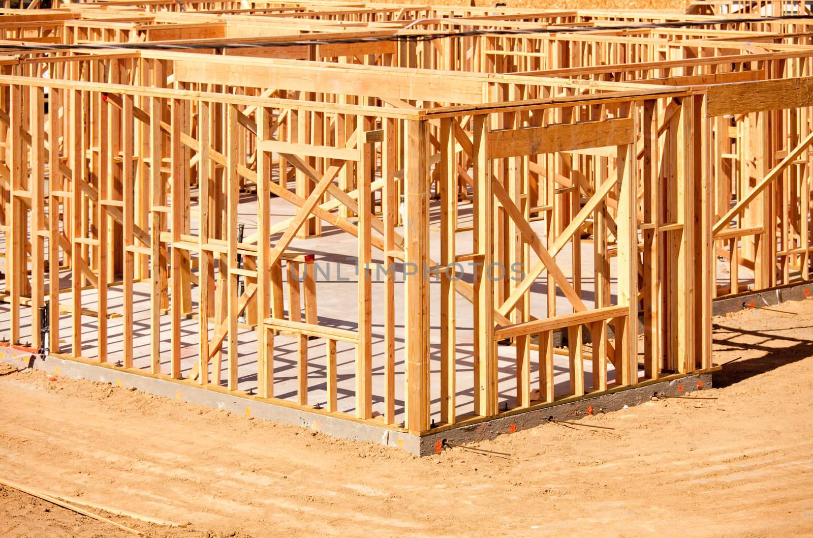 New Residential Home Construction Framing Site Just Before the Roofing Phase.