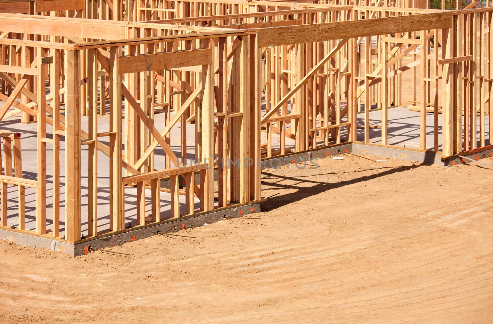 New Residential Home Construction Framing Site Just Before the Roofing Phase.