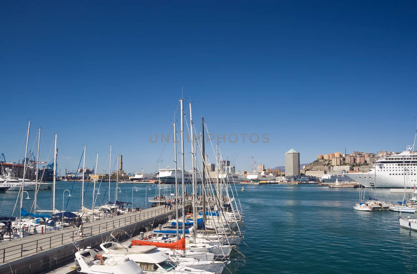 seafront of Genoa from the marina in a sunny day