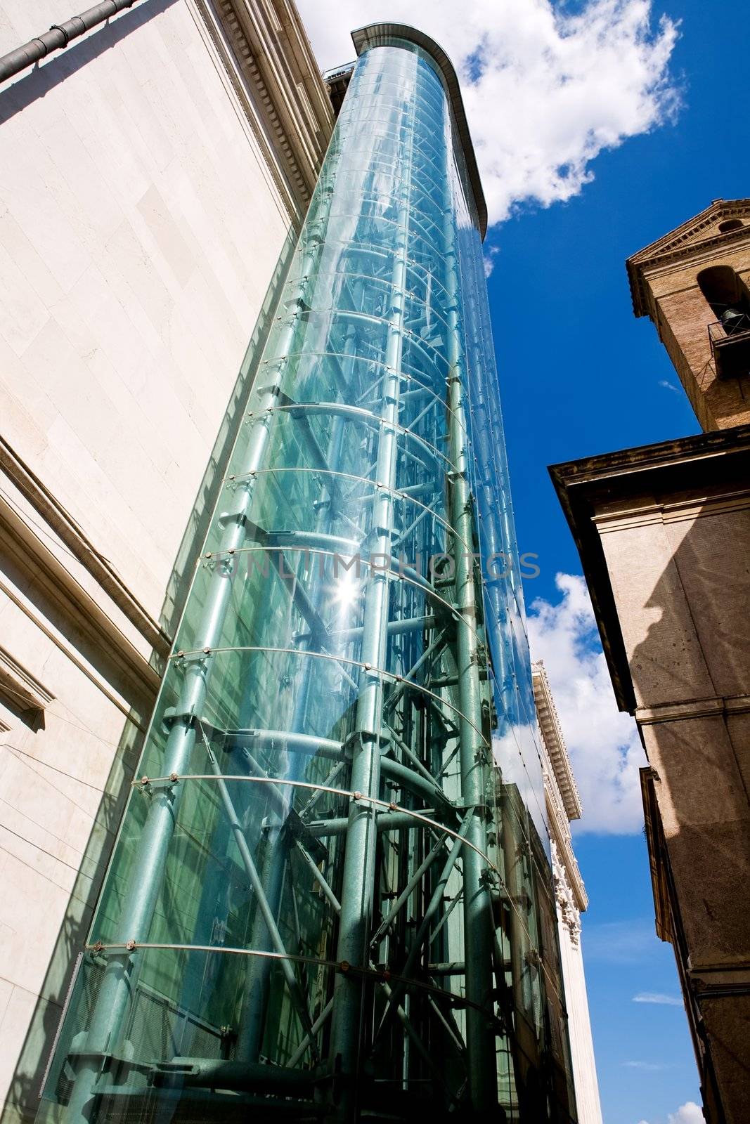 Modern tourist elevator in The Victor Emmanuel Monument, Rome, Italy