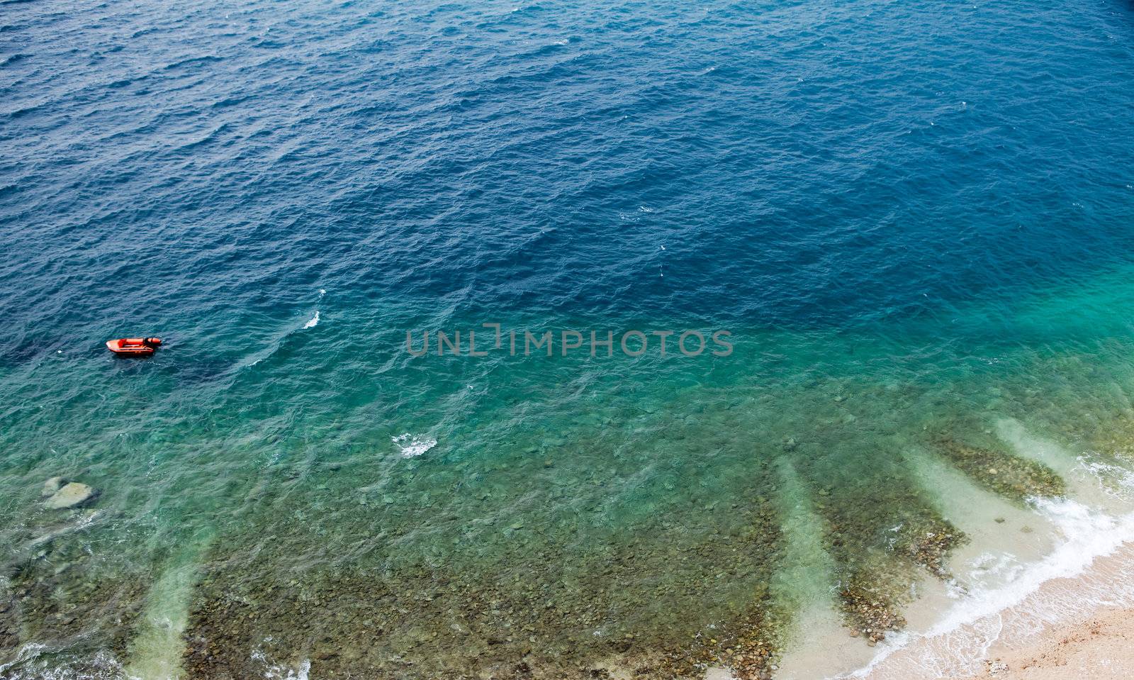 An aerial view of a beach and ocean - background texture
