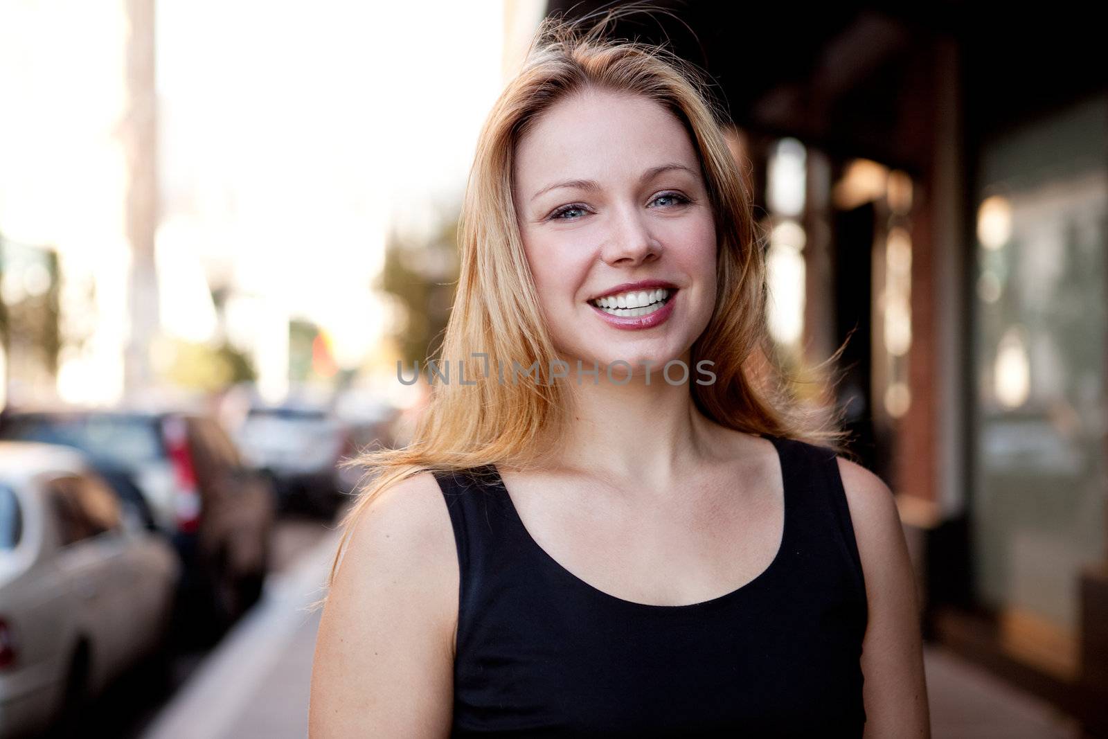 A street portrait of a beautiful business woman