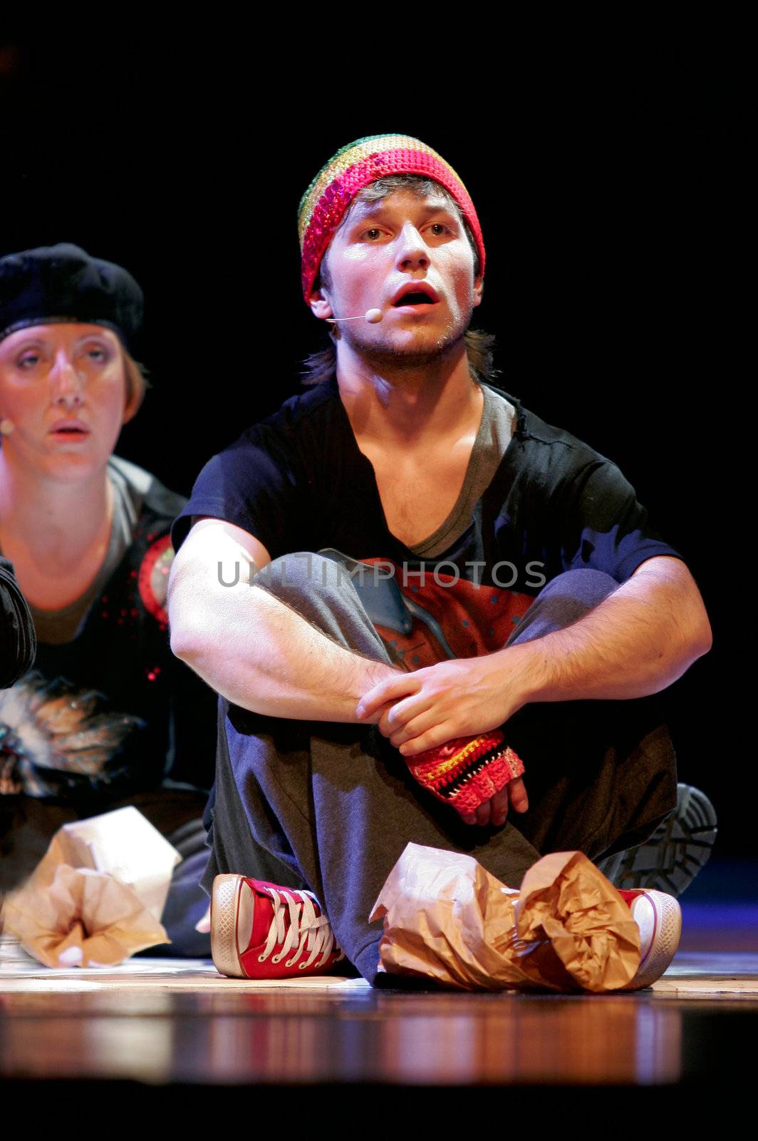 Performance "Transition" of director Vladimir Pankovaju. Performance "Transition" of director Vladimir Pankovaju. In picture Alina Olshanskaya and Paul Akimkin. Moscow. Russia. 2007