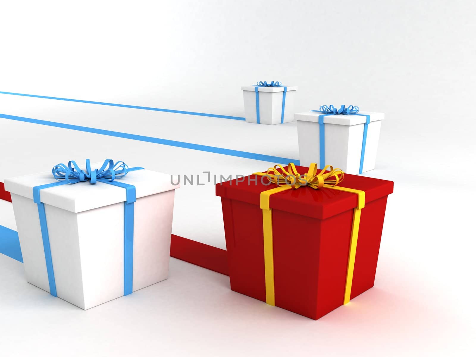 series of wrapped gifts, 3d illustration