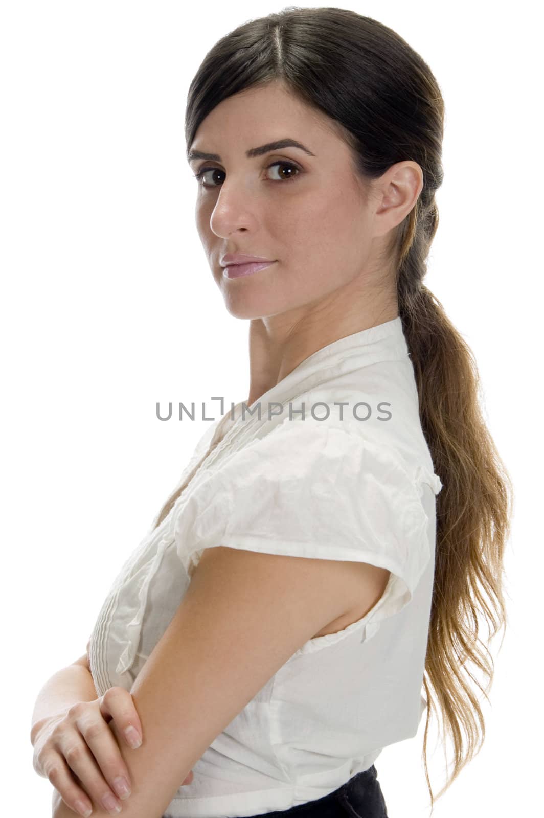 posing charming female on an isolated white background