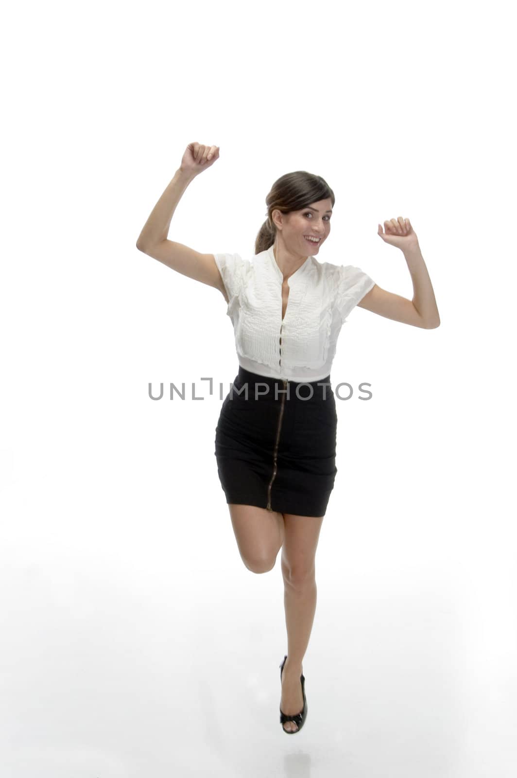 dancing young lady with white background