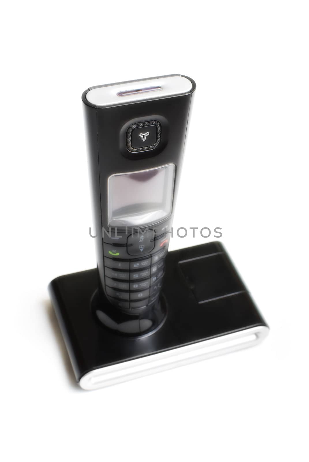 Black DECT telephone isolated on white background