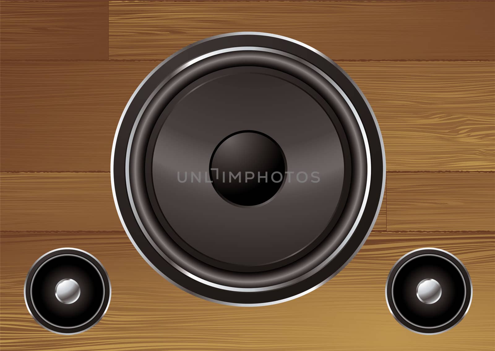 speaker collection on a wood grain illustrated background